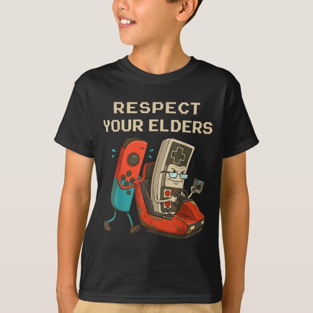 Camiseta Respect Your Elders Retro Gaming Funny Gamer Contr (Frente)