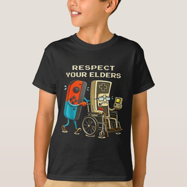 Camiseta Respect Your Elders Retro Gaming Funny Gamer Contr (Frente)