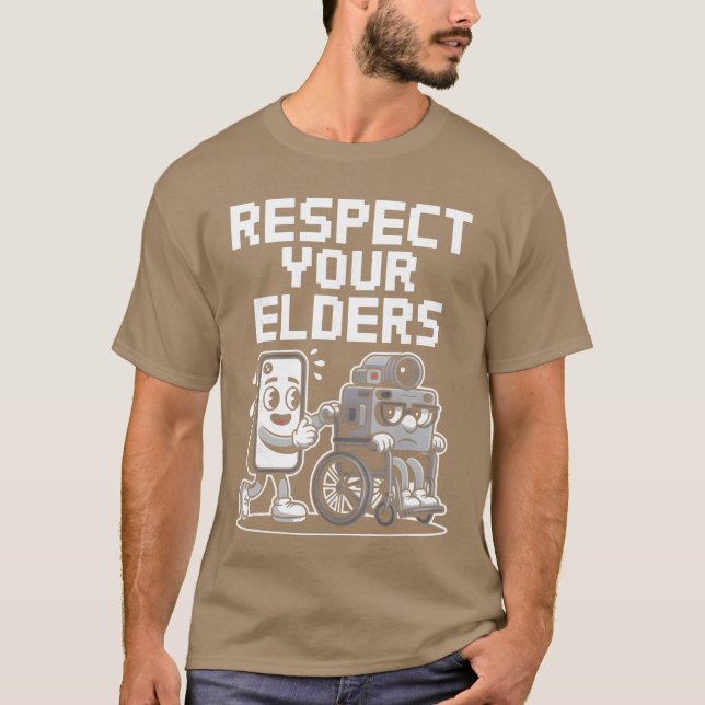 Camiseta Respect Your Elders Retroech Camera Phone Cartoon  (Frente)