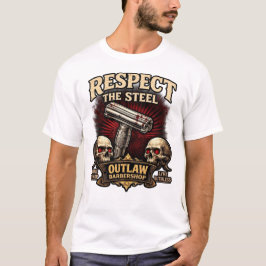 Camiseta Respeite o Aço – Design de Navalha de Dupla Face