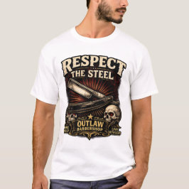 Camiseta Respeite o Aço – Design de Navalha Reta