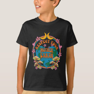 Camiseta Respeite o Dia das Mães Groovy Hippie Mushroom Ear