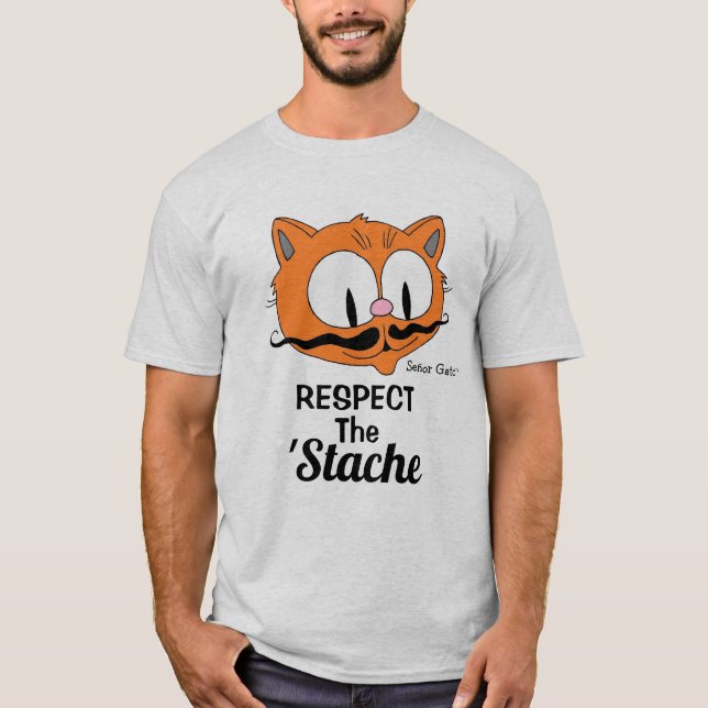 Camiseta Respeite O Gato Do Bigode De Cartoon (Frente)