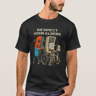 Camiseta Respeite Seus Anciãos Jogos Retrô Fone Gamer Engra
