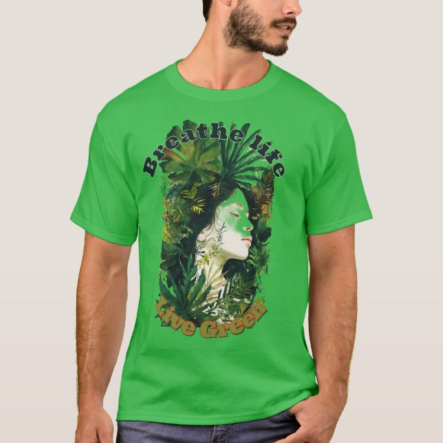 Camiseta Respire A Vida, Impressão de Arte de Sonho Verde-B (Frente)