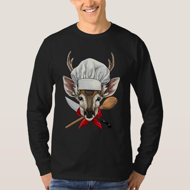 Camiseta Restaurant Deer Chef Kitchen Cook Culinary Animal  (Frente)