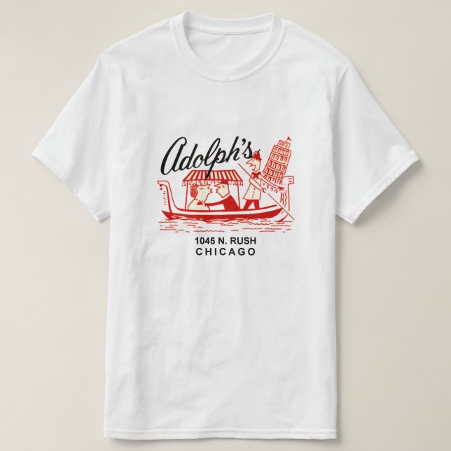 Camiseta Restaurante de Adolph, 1045 N. Rush Rua. Chicago (Frente do Design)