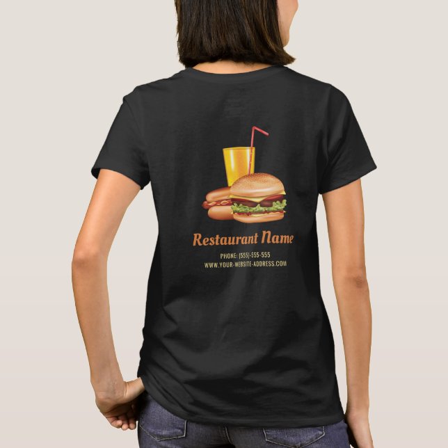 Camiseta Restaurante de Comida Rápida Hamburger com Logotip (Verso)
