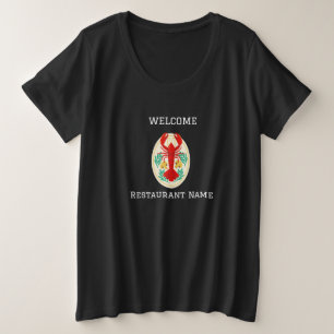 Camiseta restaurante de frutos do mar recebe lagosta vermel