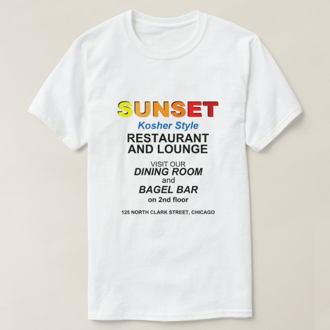 Camiseta Restaurante e Lounge Sunset, Chicago, IL (Frente do Design)