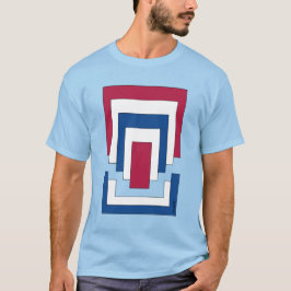 Camiseta Retângulo Abstrato em Vermelho, Branco e Azul 