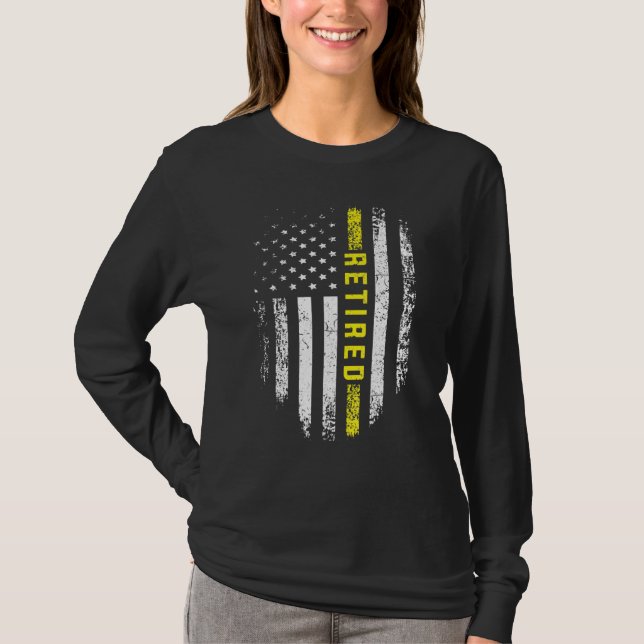 Camiseta Retired 911 Dispatcher   Thin Yellow Line Flag (Frente)
