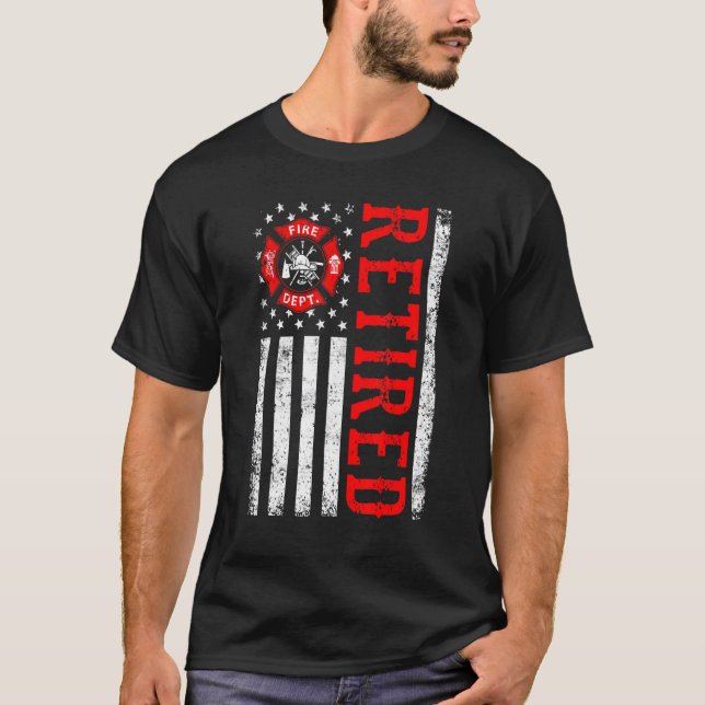 Camiseta Retired Firefighter American Flag Funny Retirement (Frente)