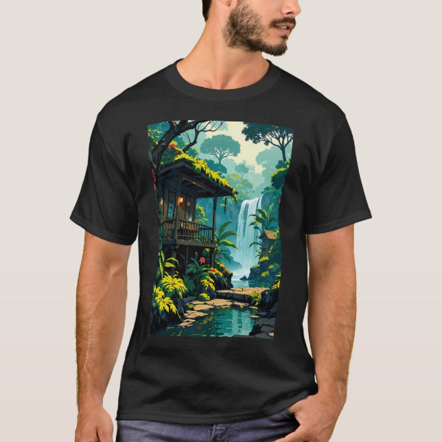 Camiseta Retiro de cachoeira serenidade tropical (Frente)