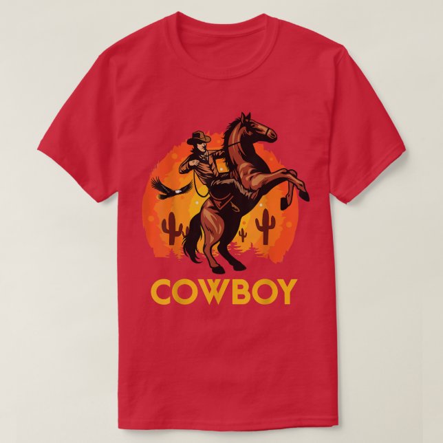 Camiseta Retrair Um Homem Cavalgando Um Cavalo De Fundo Do  (Frente do Design)