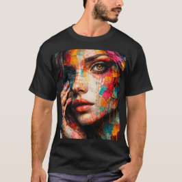 Camiseta Retrato Abstrato Colorido Arte de Parede Moderna