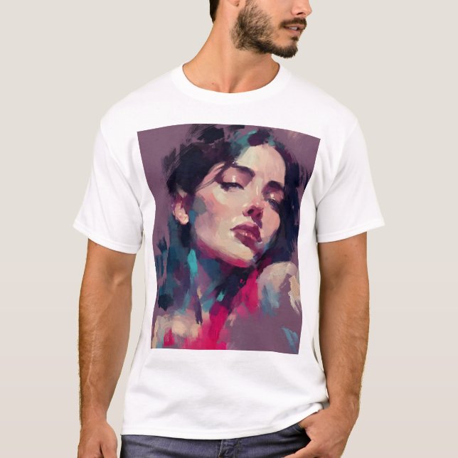 Camiseta Retrato Abstrato de Luz Neon (Frente)