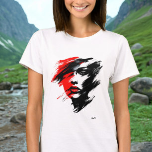 Camiseta Retrato abstrato - Pincel Vermelho e Preto Dramáti