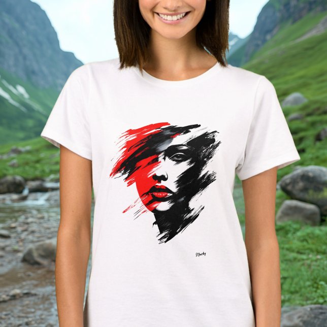 Camiseta Retrato Abstrato - Pincelada Dramática Preta e Ver (Criador carregado)