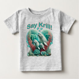 Camiseta Retrato Adorável da Família de Baleias "Diga Krill