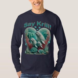 Camiseta Retrato Adorável da Família de Baleias "Diga Krill