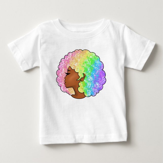 Camiseta Retrato Afro Arco-íris Pastel Groovy Curly Retro  (Frente)