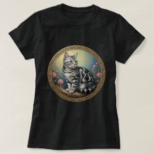 Camiseta Retrato Americano Shorthair Moldura Dourada