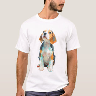 Camiseta Retrato Artístico de Cachorro Beagle Menino em Tin