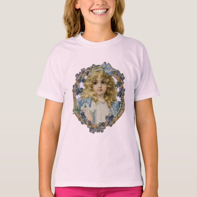 Camiseta Retrato Bonito para Menininha Antiquado Bonito (Frente)