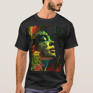 Camiseta Retrato Botânico Neon-Glow - Arte Natural Vibrante