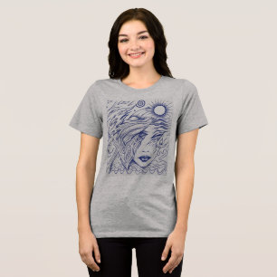 Camiseta Retrato Celestial Feminino em Linha de Tinta Azul
