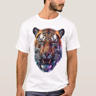Camiseta Retrato Cibernético Bio-Mecânico de Tigre