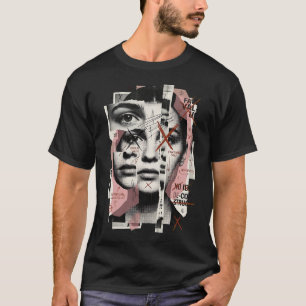 Camiseta Retrato Colagem Distorcido de Valor Facial