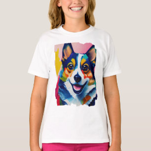 Camiseta Retrato Colorido de Cachorro - Pintura em Corgi