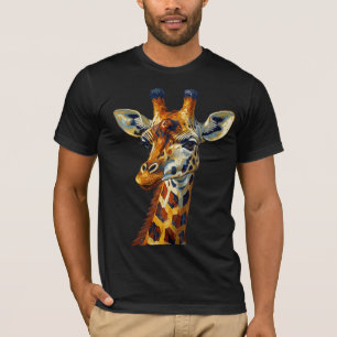 Camiseta Retrato Colorido de Girafa Pintura a Óleo Arte