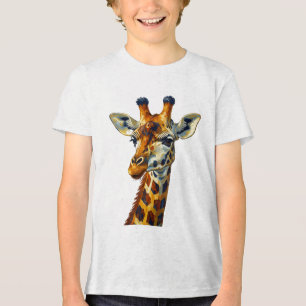 Camiseta Retrato Colorido de Girafa Pintura a Óleo Arte