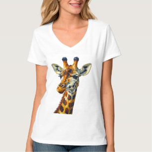 Camiseta Retrato Colorido de Girafa Pintura a óleo Arte