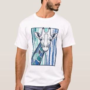 Camiseta Retrato Colorido de Girafa, Vetor de Xilogravura V
