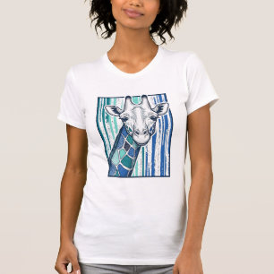Camiseta Retrato Colorido de Girafa, Vetor de Xilogravura V