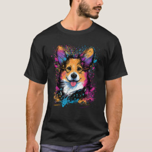 Camiseta Retrato Colorido de Pembroke Welsh Corgi com Salpi