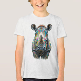 Camiseta Retrato Colorido de Rinoceronte Vida Selvagem Vibr