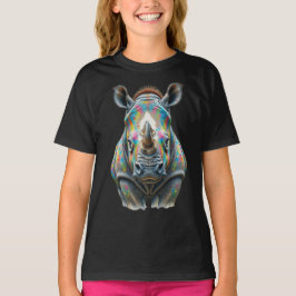 Camiseta Retrato Colorido de Rinoceronte Vida Selvagem Vibr