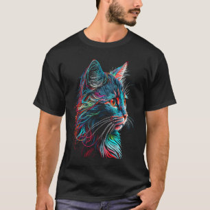 Camiseta Retrato Colorido de Rosto de Gato para Donos de Ga