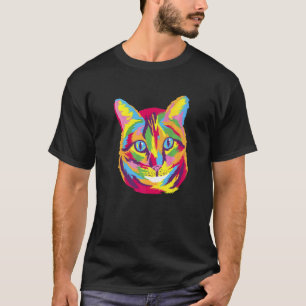Camiseta Retrato Colorido Desenhado De Um Gato Doméstico