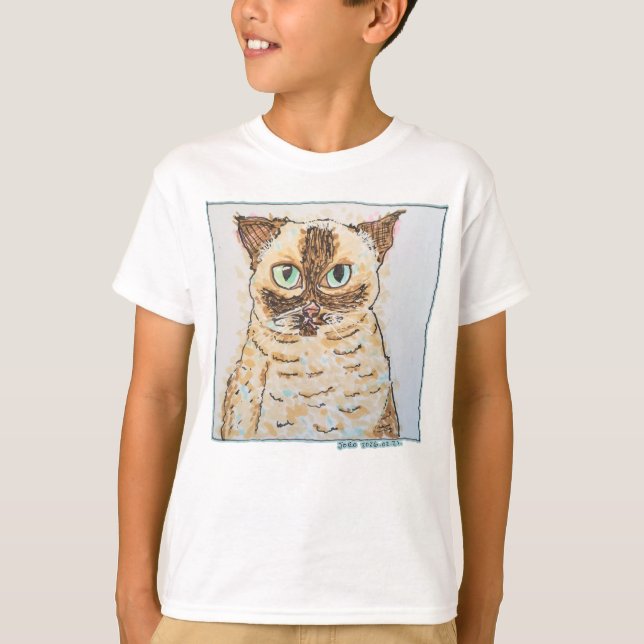 Camiseta Retrato Colorido e Excêntrico de Gato (Frente)