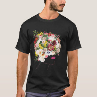 Camiseta Retrato Com Flor De Cabelo Floral Inpirado