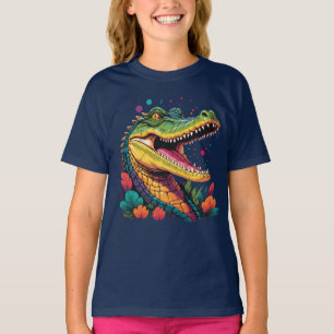 Camiseta Retrato Crocodilo Colorido