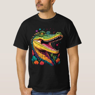 Camiseta Retrato Crocodilo Colorido