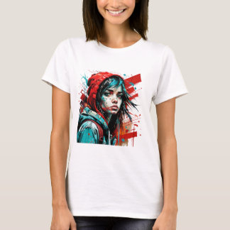Camiseta Retrato da abstrato, Retrato Grafite Vermelho Azul