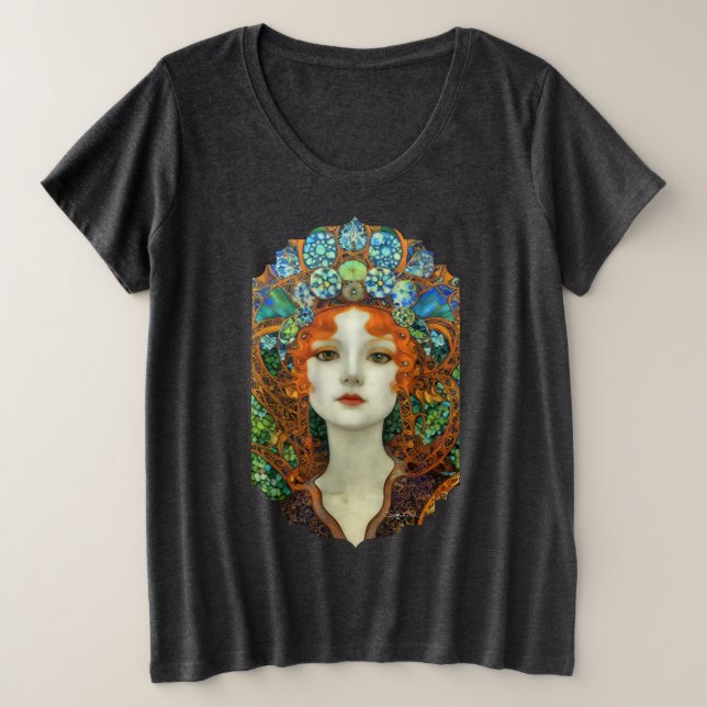 Camiseta Retrato da Bela Mulher em Estilo de Vidro Estido (Frente do Design)